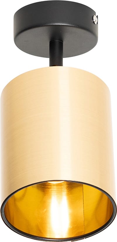 QAZQA lofty - Moderne Wand en Plafondspot | Spotje | Opbouwspot - 1 lichts - Ø 10 cm - Zwart Goud - Woonkamer | Slaapkamer | Keuken