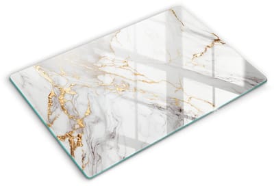 Wallfluent Spatscherm Keuken - Wit Spatglas Keuken - 80x52 cm - Licht Marmer Met Goud Achterwand Glasplaat Keuken - Natuurlijke patronen Rechthoekig Spatscherm Keuken