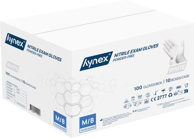 Hynex Nitril Wegwerphandschoenen – Maat M – Wit – Omdoos 1000 Stuks (10 x 100) – 3,5 Gram – Poedervrij & Latexvrij – Voor Zorg, Horeca & Schoonmaak