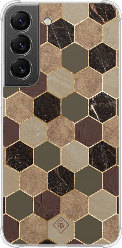 Casimoda® hoesje - Geschikt voor Samsung Galaxy S22 - Kubus Groen Bruin - Shockproof case - Extra sterk - TPU/polycarbonaat - Bruin/beige, Transparant