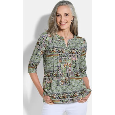 Tuniek van zachte viscose-jersey - groen / gedess. - Gr. 24 van Goldner Fashion