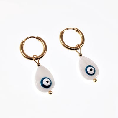 Oorringen met Druppelvorm Schelp Hanger - Verguld Stalen - Dames Oorbellen met Turkse Oog