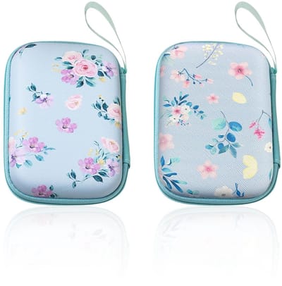 Dailygoody - Hoofdtelefoonbox - Mini-hoofdtelefoonbox - Duurzaam en waterdicht - Blauw-roze - Opbergdoos voor hoofdtelefoons - Ideaal voor onderweg - ...