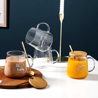 Engelse Letters met Deksel Lepel Glas Ins Stijl Hoge Waarde Grote Capaciteit Waterbeker voor Meisjes Koppelbeker Souvenirs 450ML gray