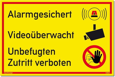 Waarschuwingsbord Videobewaking - Toegang Verboden - Beveiliging Aanbrengen - Stabiel Aluminium Schild - 30 x 20 cm - Geel