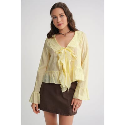 V-hals Ruffle Bloes met Koordjes