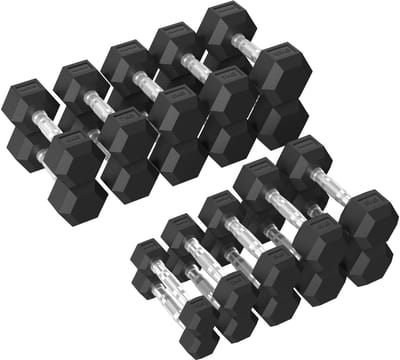 Tunturi Platinum Hexa Rubber Dumbbell Sets - (10 sets - 1 t/m 10kg) - Zwart