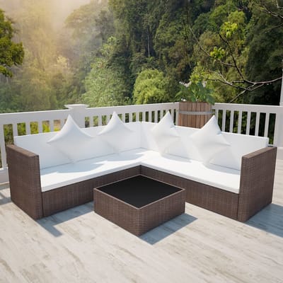 vidaXL - 4-delige - Loungeset - met - kussens - poly - rattan - bruin