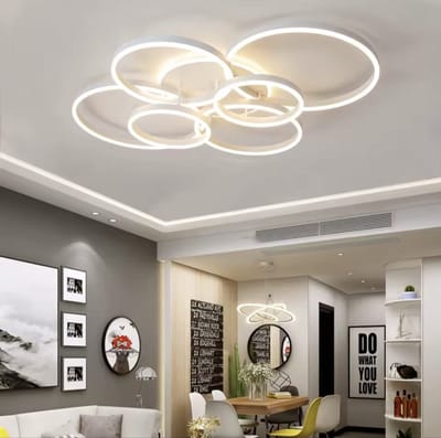 6 Ringen Plafondlamp - Smart Lamp - Kroonluchter - Wit - Dimbaar Met Afstandsbediening & APP - Woonkamerlamp - 80 cm - LED Moderne Plafondlamp - 72W