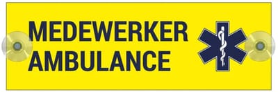 Medewerker ambulance autobordje met boorgaten en zuignapjes | gecoat dibond materiaal | 21 x 7 cm
