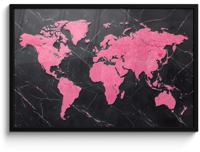 Poster in lijst - Fotolijst 90x60 cm - Posters - Wereldkaart - Roze - Marmer - Posterlijst zwart - Decoratie - Wanddecoratie woonkamer - Muurdecoratie slaapkamer