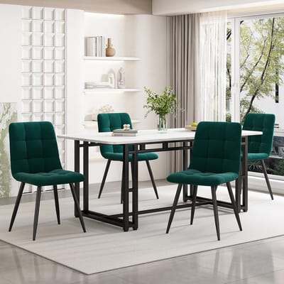 Moderne Eetkamerset Tafel met 4 Stoelen 140x80 cm Fluweel en Zwarte Poten