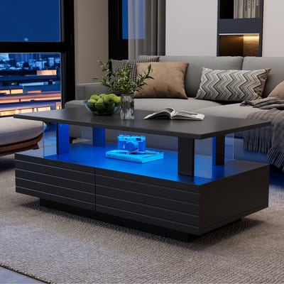 STILVORA Salontafels - Zwarte Salontafel Met 2 Lades En LED-Verlichting - Modern Design - 100x50x42,5 cm - Acryl - Zwart