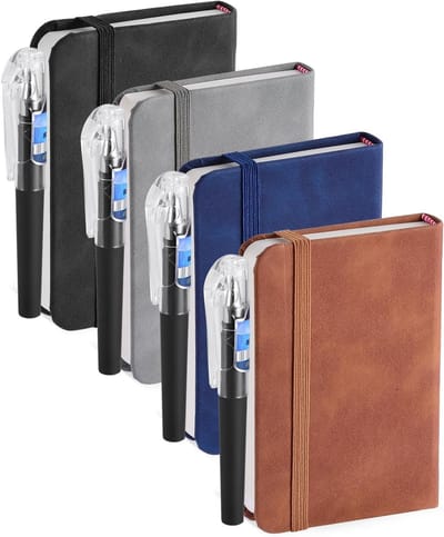Set van 4 A7 Notitieboekjes met 4 Pennen, Lege Notitieblokken met Elastische Band, 100 Dikke Bladen voor School, Werk en Vergaderingen