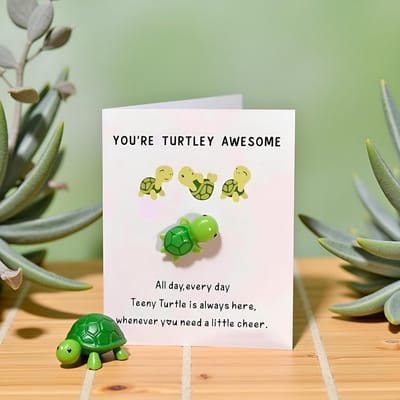 Handgemaakt Groen Schildpad Figuur met Inspirerende Wenskaart voor Emotionele Steun