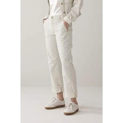 Summum 4s2918-12403 122 straight pant yarn dyed stripe ivory