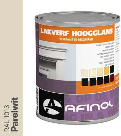 Afinol Hoogglans Lakverf Parelwit (RAL 1013) 750 ml - Lak - Houtlak - Houtverf - Voor Binnen en Buiten - geschikt voor hout, metaal en kunststof