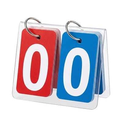 Rood blauw scorebord heren dames draagbaar mini competitie scorebord met flip kaarten voor basketbal voetbal trivia en sportwedstrijden zonder batterij