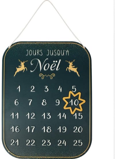 Dekoratief | Wanddeco kalender 'Jours Jusqu'? No?l', groen, metaal, 35x45cm | A255786