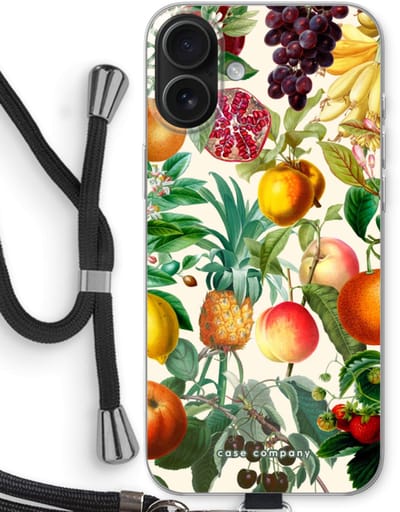 Case Company® - Hoesje met koord geschikt voor iPhone 16 Plus hoesje met Koord - Classic Flora - Telefoonhoesje met Zwart Koord - Bescherming aan alle Kanten en Over de Schermrand