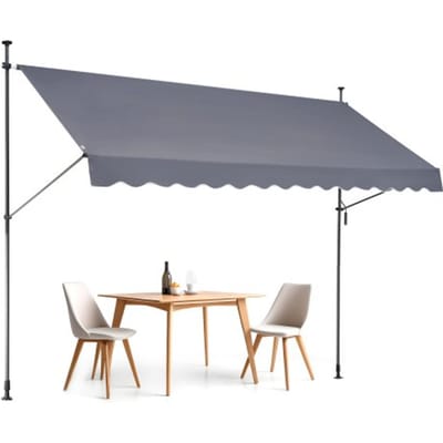VEVOR Klemzonnescherm 350 x 120 cm, Balkonzonnescherm met handslinger, Zonnescherm, Terrasoverkapping, In hoogte verstelbaar van 218 tot 309 cm, Zonnescherm voor terras/balkon/tuin, Grijs