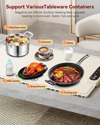 Verwarmingsmat - Elektrische warmhoudplaat - Eten warm houden - Volledig verwarmingsoppervlak - 61 x 40 cm - Wit