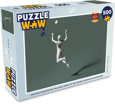 Puzzel Prachtig figuurtje die volleybal speelt op een groen kleurige achtergrond - Legpuzzel - Puzzel 500 stukjes