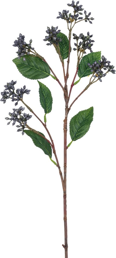 Easyplants | Kunsttak Berries 64 cm staalblauw | Zijde | Nepbloemen | blauw | Onderhoudsvrij | Kant-en-klaar