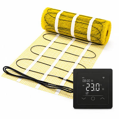 Pro-series Complete set, beschikbaar in diverse afmetingen, 150 watt per m², met wifi thermostaat passend in de meeste afdekraampjes, 1 m², Zwart