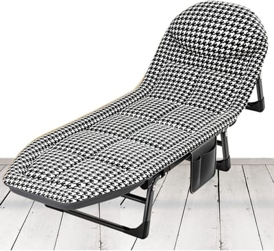 Campingbedje Opvouwbaar - Loungestoel Ligbed - Buiten Ontspannen - Verstelbare Ligposities - 200 x 60 x 30 cm - Houndstooth