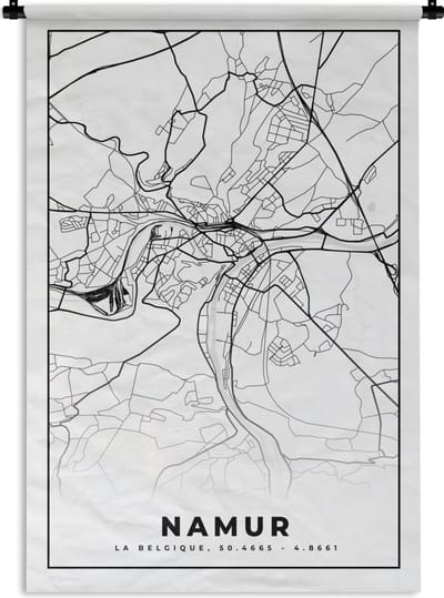 Wandkleed - Wanddoek - België – Namur – Stadskaart – Kaart – Zwart Wit – Plattegrond - 120x180 cm - Wandtapijt
