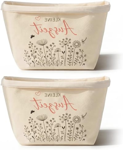 Set van 2 Kleine Auszeit Stoffen Manden van Katoen en Linnen voor Multifunctionele Opberging, Perfect voor Badkamer, Cosmetica en Wellness Cadeaus
