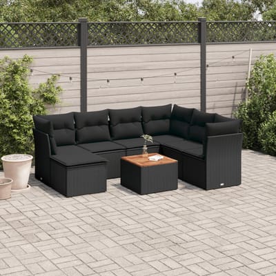 vidaXL - 8-delige - Loungeset - met - kussens - poly - rattan - zwart