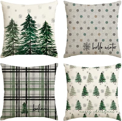 Dailygoods - Dailygoody - Decoratieve kerstkussenslopen - Set van 4 - Warm en modern - 45 x 45 cm - Kerstversiering - Geschikt voor woonkamer en slaapkamer