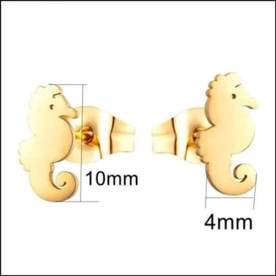 Aramat Jewels | Oorbellen | RVS Dieren Oorbellen Diverse Motieven - Dierenliefhebber Oorstekers | Zeepaardje/Goudkleur-10x4mm | |8mm | Staal | Kinderen, Volwassenen | Verkleurd niet