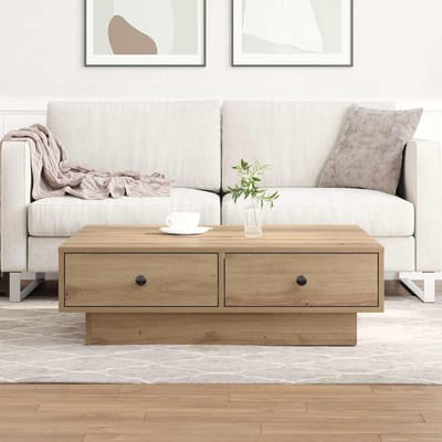 vidaXL - Salontafel - Artisan - Eiken - 90 - x - 90 - x - 28 - cm - Bewerkt - hout