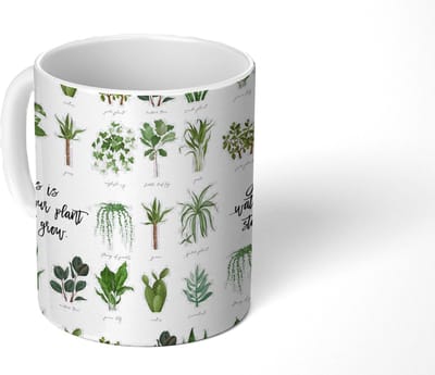 Mok - Koffiemok - Spreuken - Quotes - Happiness is... watching your plant starting to grow - Planten - Mokken - 350 ML - Beker - Koffiemokken - Theemok - Mok met tekst