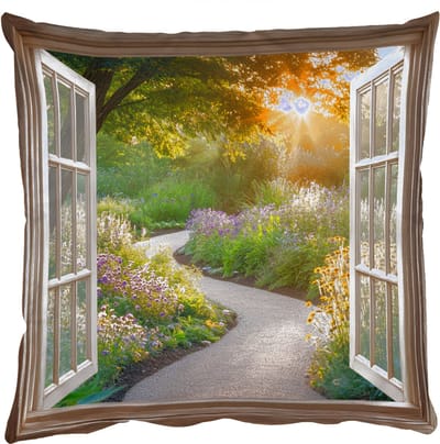 Sierkussens - Kussentjes Woonkamer - 50x50 cm - Doorkijk - Bloemen - Natuur - Zon - Pad