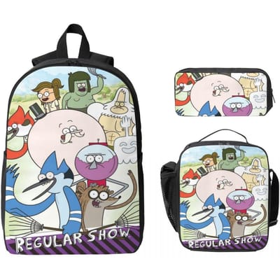 3 Stuks Regelmatige Shows Cartoon Schooltassen Set voor Kinderen Etui Rugzak Sets met Lunchbox Voor Schoolleerlingen Rugzak black