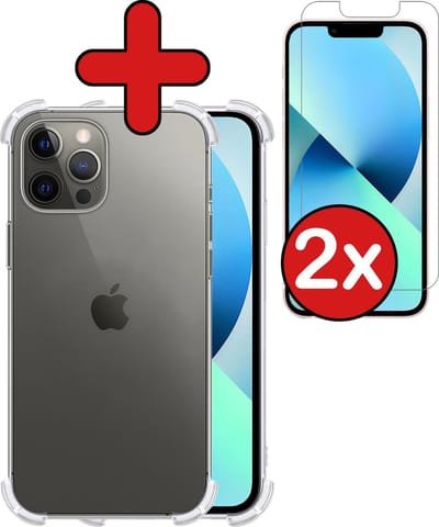 Hoesje - Met Screenprotector - 2 Stuks - Geschikt voor Apple iPhone 13 Pro - Sterk & Shockproof - Back Cover - Siliconen Case - Telefoon Hoes - Shock Proof - Telefoonhoes - Transparant