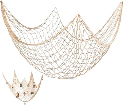 Decoratief Visnet in Mediterrane Stijl, 200 x 100 cm, Beige Wanddecoratie voor Maritieme Flair, Ideaal voor Huisdecoratie, Themafeesten en Slaapkameroplossingen