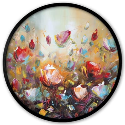 Poster in lijst Rond - Fotolijst 40x40 cm - Posters - Bloemen - Kunst - Natuur - Olieverf - Ronde posterlijst zwart - Decoratie - Wanddecoratie woonkamer - Muurdecoratie slaapkamer