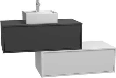 Vente-unique Hangend badkamermeubel, antracietgrijs en wit, met enkele wastafel en twee lades - 94 cm - TEANA II