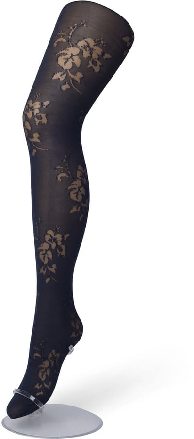 Bonnie Doon Panty 30 Denier met Transparant Bloemen Motief Zwart maat S/M 36/40 - Rozen Patroon - Bredere boord minder aftekening - Chique - Casual panty - Dames Panty Zwart - 30 Denier - Draagbaar - feestelijk -Bloemen Print - Black - BP201904.101
