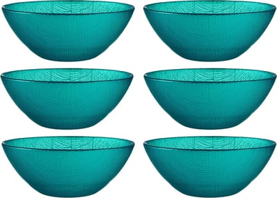 Vivalto Kommetjes/serveer schaaltjes/soepkommen - 6x - Murano - glas - D15 x H6 cm - turquoise blauw - Stapelbaar