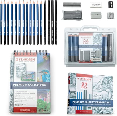 STARKSØN 27-Delige Teken Doos Set Incl. Schets Potloden, Houtskool, Grafiet & Accessoires - Voor Volwassenen & Kinderen