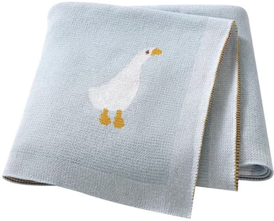 IL BAMBINI lichtblauwe babydeken met ganzen - 100% katoen extra zacht 100x80cm - Pluisvrije deken - babydekentjes voor wieg of ledikant - kraamcadeau