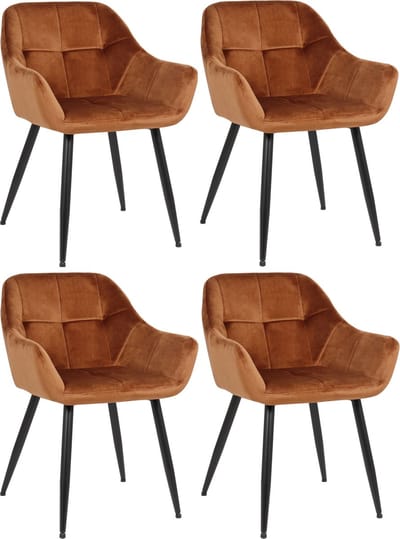 CLP Emia Set van 4 eetkamerstoelen - Met armleuning - Velvet - Fluweel - bruin Fluweel