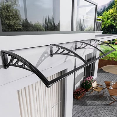 Deurluifel Polycarbonaat - Buitenscherm Veranda - Bescherming Buiten - Zelfreinigend Gebogen Ontwerp - 60 x 60 cm - Transparant Zwart