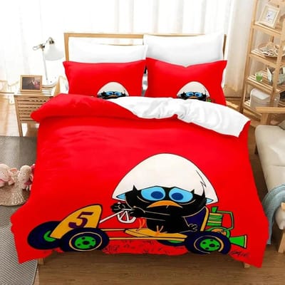 3D Anime Schattige Calimero Beddengoedset Dekbedovertrek Bedset Dekbedovertrek Kussensloop Dekbed King Queen Size Jongens Volwassenen Beddengoedset US King 264x228cm